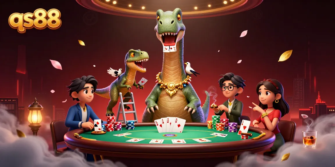 Engage in thrilling poker games at qs88 with dynamic characters and vibrant casino elements around