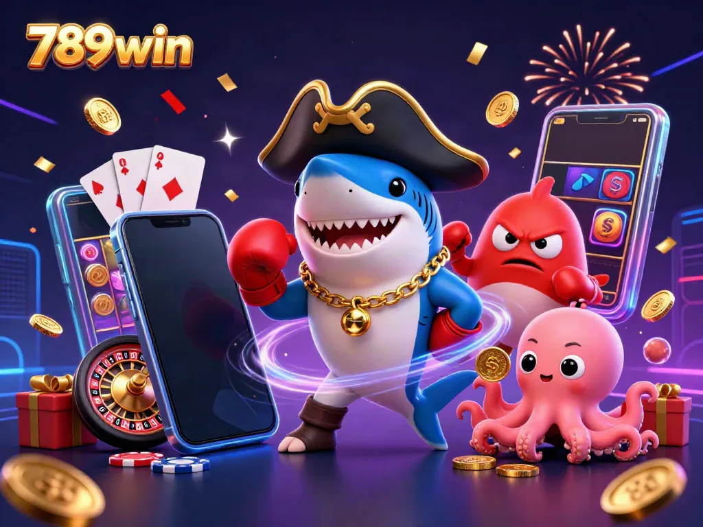 Spin to win big with 789win in this vibrant casino scene featuring colorful characters and games.