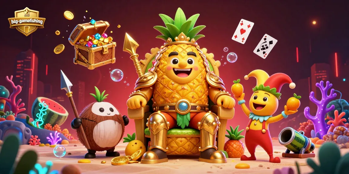 Engage with big-gamefishing by exploring a vibrant beach casino illustration full of treasure and dynamic gaming action.