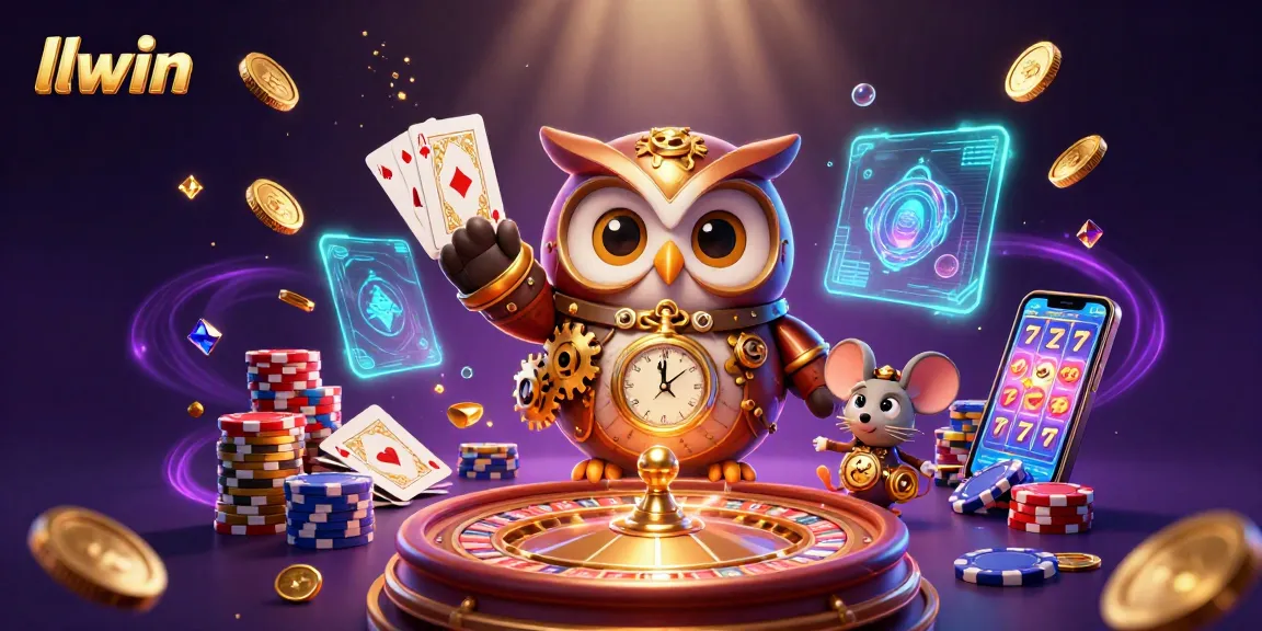 Experience the excitement of llwin with a steampunk owl and casino elements in vibrant 3D illustration.