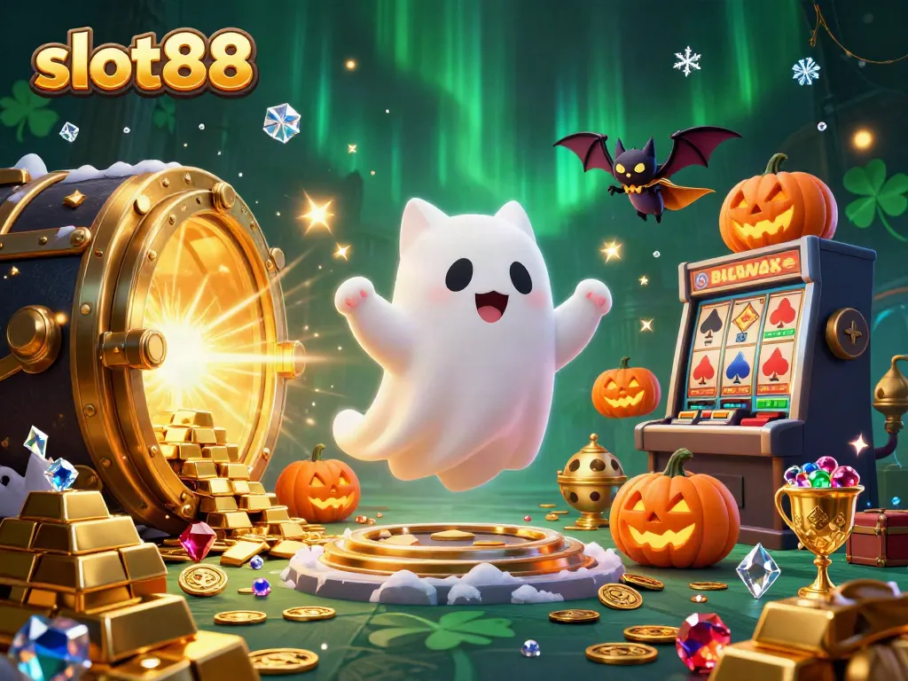 Experience slot88 thrills with a friendly ghost cat and treasures in a haunted casino.