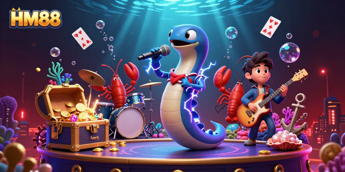 HM88 entertains players with a vibrant underwater casino scene featuring lively characters and exciting game elements.