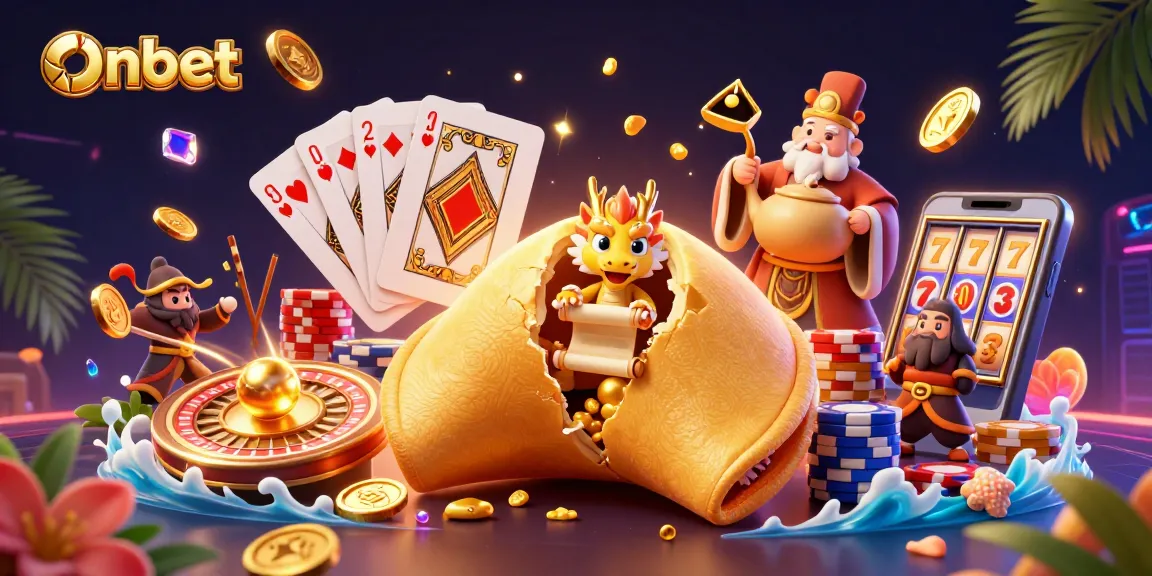 Experience thrilling luck and excitement at onbet with a dazzling casino scene featuring golden fortunes and games.